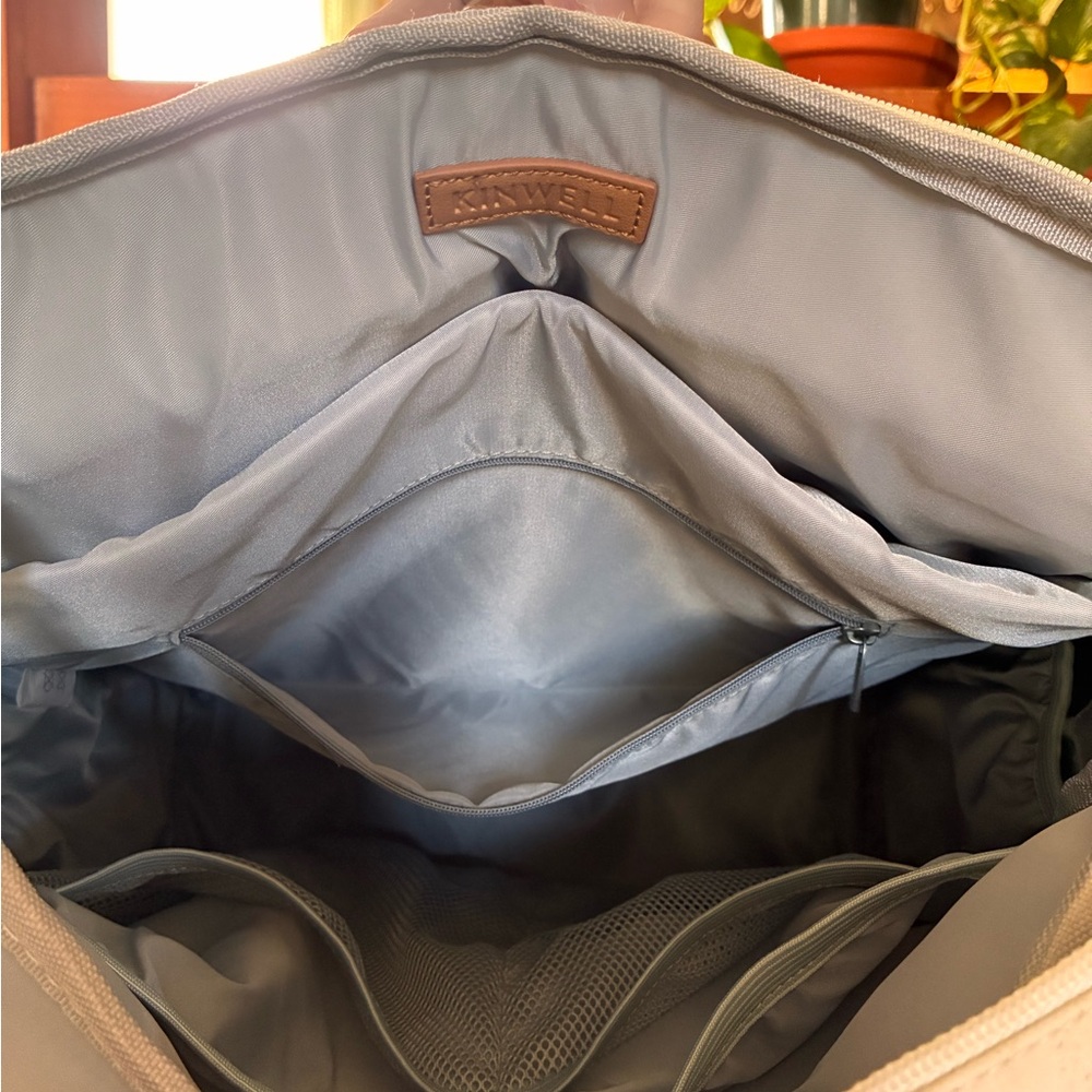 Kinwell Diaper Bag Backpack - Gray, Camel and Cream; Canvas and Vegan Leather - Picture 6 of 6